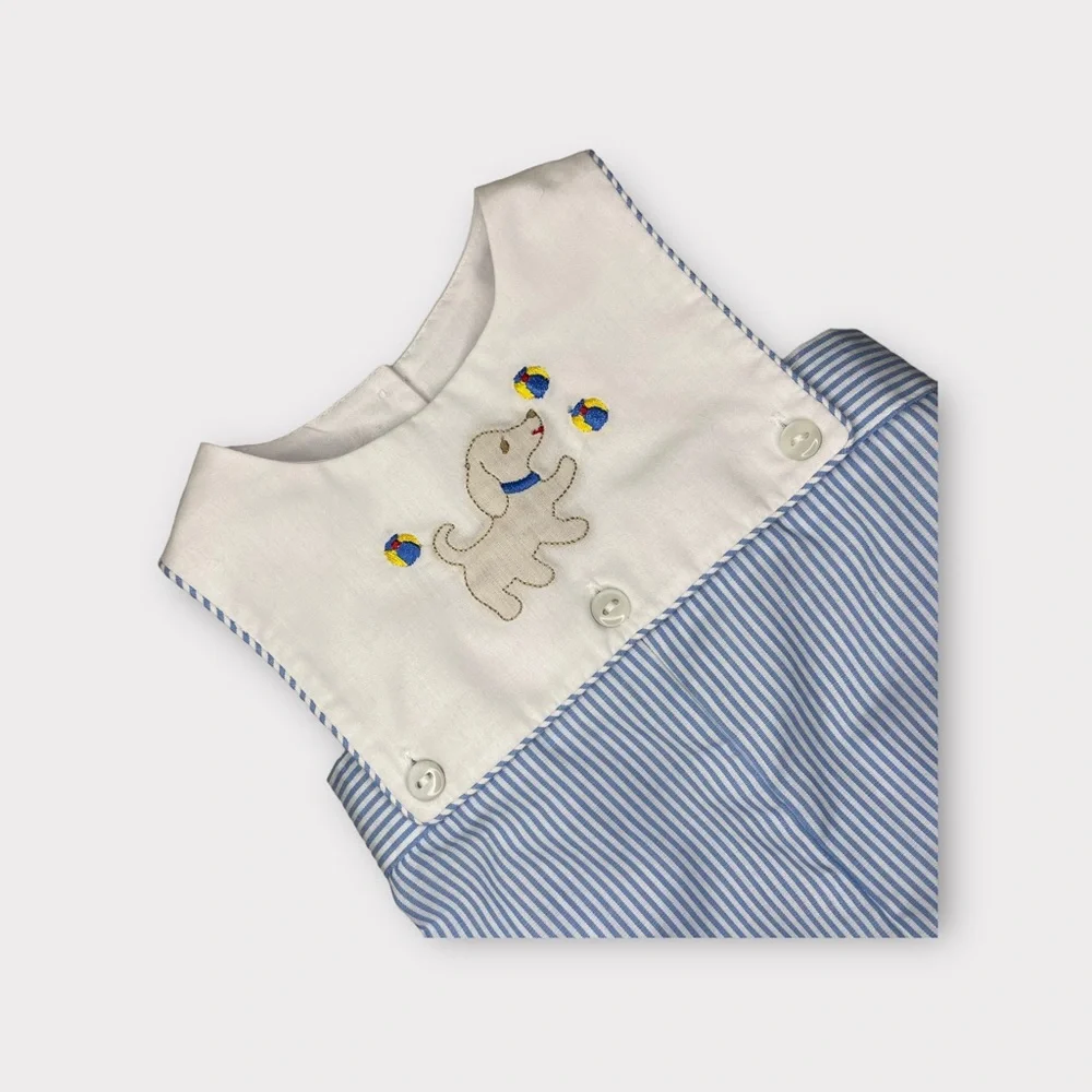 Southern Sunshine Playful Dog Pinstripe Romper